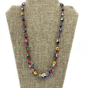Vintage Venetian Millefiori Moretti Necklace Graduated Oval Glass Bead Necklace